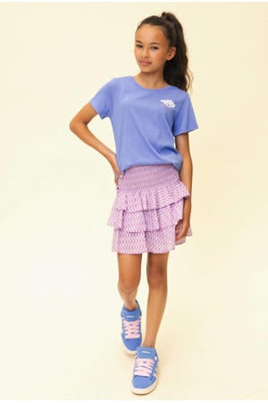 satijnen T-shirt met backprint blauw