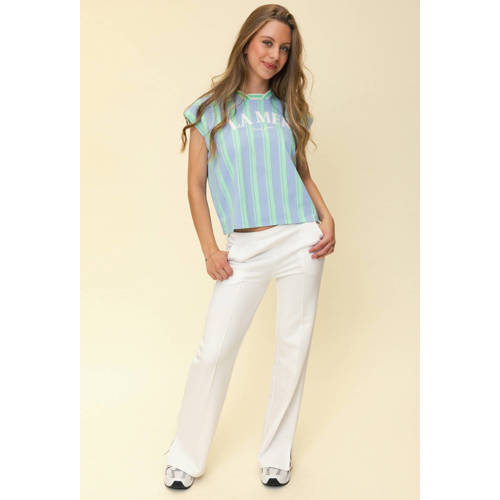 LOOXS 10sixteen gestreepte T-shirt mintgroen Meisjes Stretchkatoen Polokraag - maat 128 afbeelding