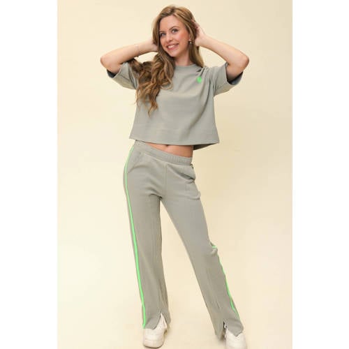 LOOXS 10sixteen regular waist gestreepte sweatpants olijfgroen Broek Meisjes Stretchkatoen - maat 134 afbeelding