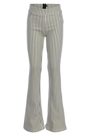 regular waist gestreepte flared broek olijfgroen