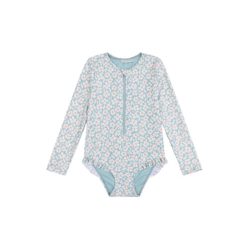 Swim Essentials UV badpak met bloemenprint lichtblauw/roze UV zwempak Meisjes Polyester Ronde hals - maat 62/68 afbeelding
