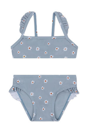 bikini met bloemenprint grijsblauw