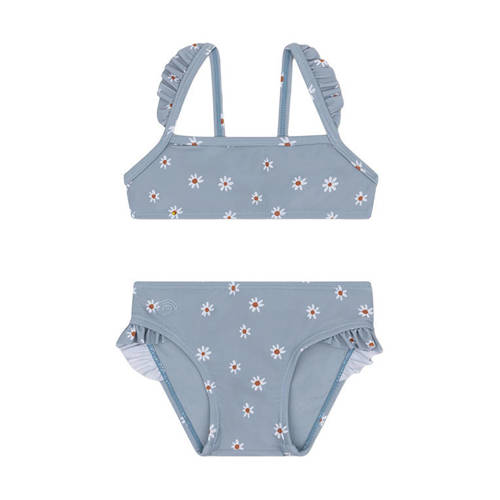 Swim Essentials bikini met bloemenprint grijsblauw Meisjes Polyester Bloemen - maat 134/140 afbeelding