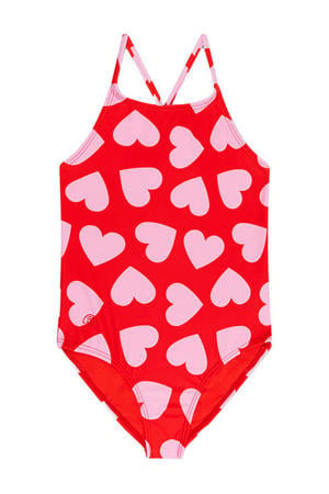badpak met hartjes print rood/roze