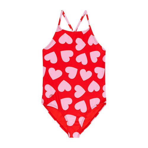 Swim Essentials badpak met hartjes print rood/roze Meisjes Polyester Hartjes - maat 86/92 afbeelding
