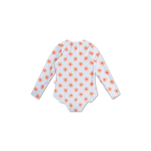 Swim Essentials UV badpak met bloemenprint lichtblauw/oranje UV zwempak Meisjes Polyester - maat 122/128 afbeelding