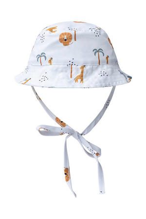 zonnehoed met all over print wit/blauw/bruin