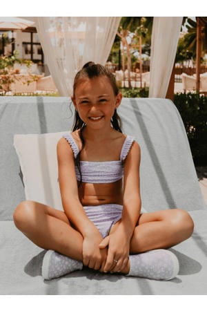 crop bikini met ruches en panterprint - lila