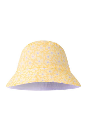reversible zonnehoed met bloemeprint geel/lila