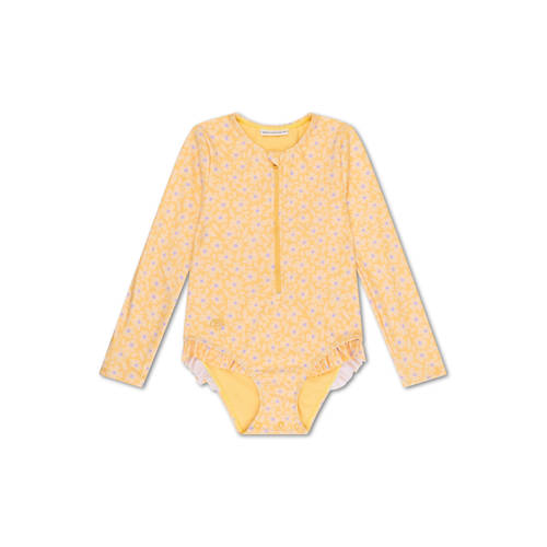 Swim Essentials UV badpak met bloemenprint geel UV zwempak Meisjes Polyester Ronde hals - maat 134/140 afbeelding