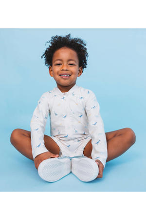 UV zwempak met all over print wit/blauw