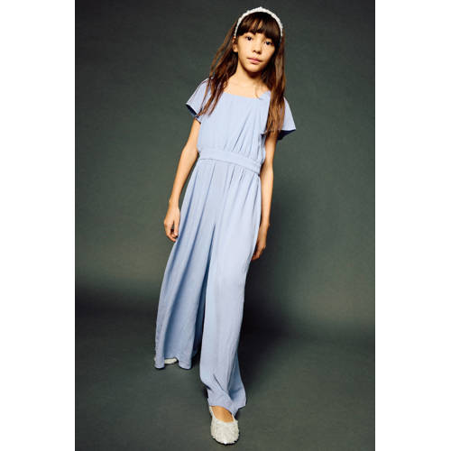 Mango Kids jumpsuit lichtblauw Meisjes Viscose Vierkante hals Effen - maat 116 afbeelding