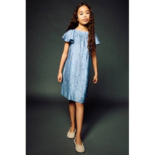 Mango Kids gebloemde midi jurk blauw Meisjes Viscose Ronde hals Bloemen - maat 152 afbeelding