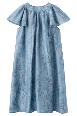 gebloemde midi jurk blauw