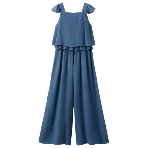 Mango Kids jumpsuit donkerblauw Meisjes Viscose Vierkante hals Effen - maat 140 afbeelding