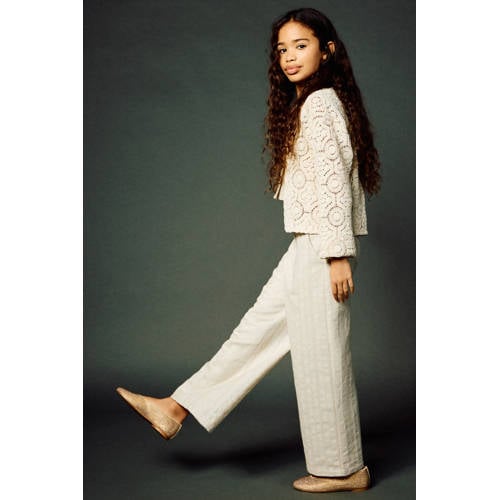 Mango Kids wide leg casual broek beige Jongens Katoen Effen - maat 128 afbeelding