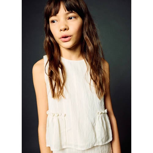 Mango Kids gestreepte mouwloze top ecru Meisjes Viscose Ronde hals Streep