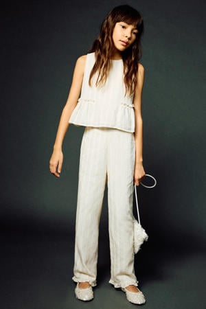 gestreepte casual broek ecru