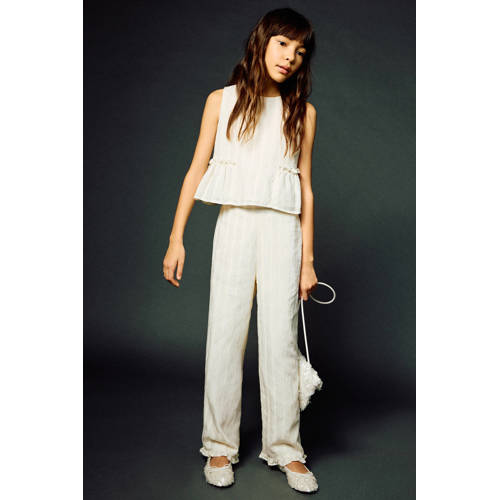 Mango Kids gestreepte casual broek ecru Meisjes Viscose Streep - maat 140 afbeelding