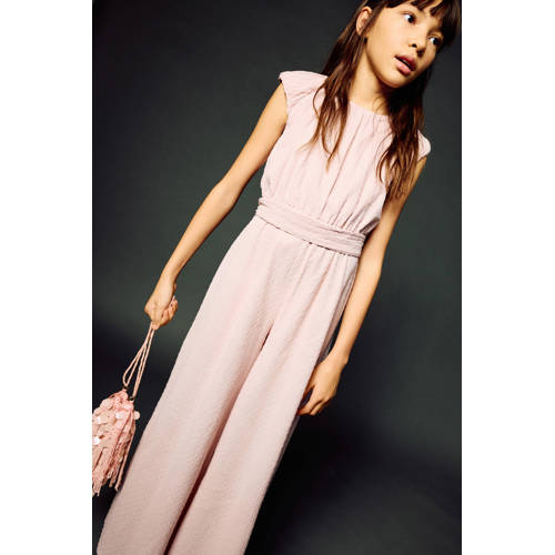 Mango Kids jumpsuit lichtroze Meisjes Katoen Ronde hals Effen - maat 116 afbeelding