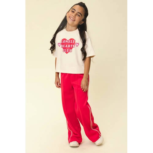 LOOXS little T-shirt ecru Meisjes Stretchkatoen Ronde hals Printopdruk - maat 110 afbeelding