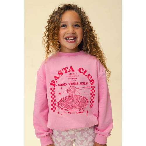 LOOXS little sweater roze Meisjes Stretchkatoen Ronde hals Printopdruk - maat 110 afbeelding