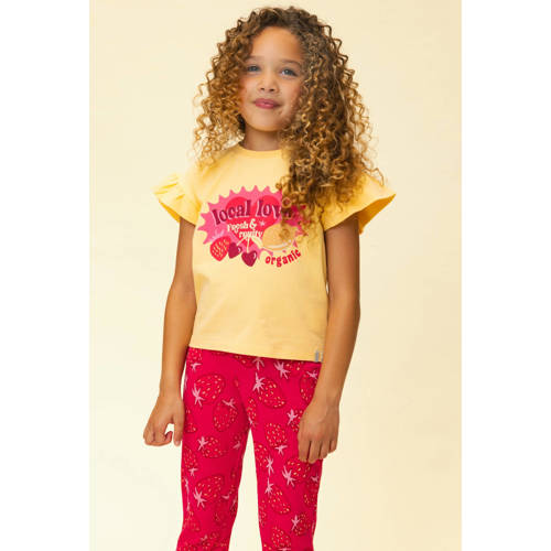 LOOXS little T-shirt geel Meisjes Stretchkatoen Ronde hals Printopdruk - maat 128 afbeelding