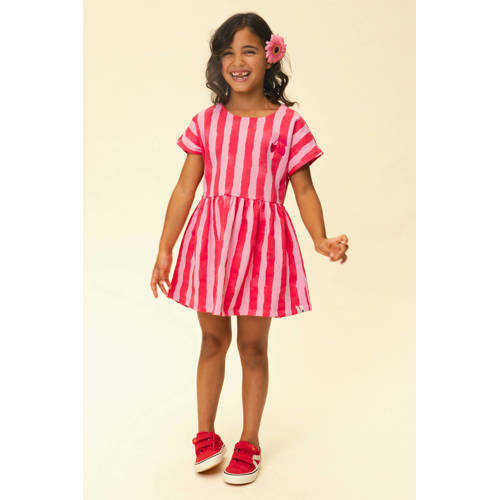LOOXS little gestreepte sweatjurk roze Meisjes Stretchkatoen Ronde hals - maat 98 afbeelding