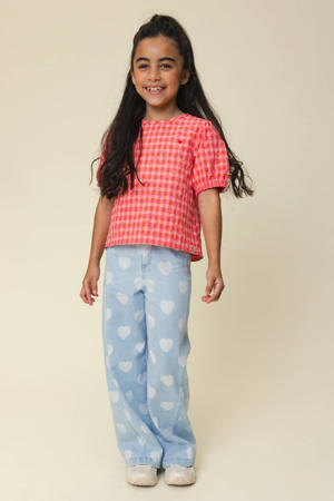 wide leg jeans met hartjes light blue denim