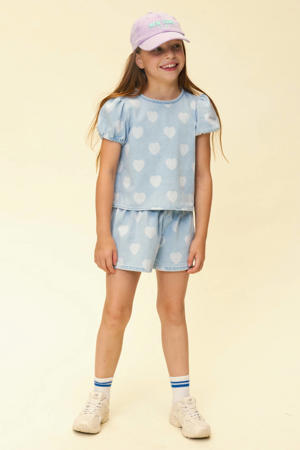 T-shirt met hartjes light blue denim