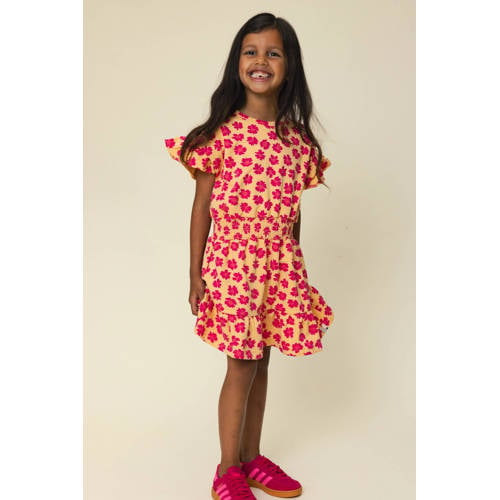 LOOXS little gebloemde sweatjurk roze Meisjes Stretchkatoen Ronde hals - maat 110 afbeelding