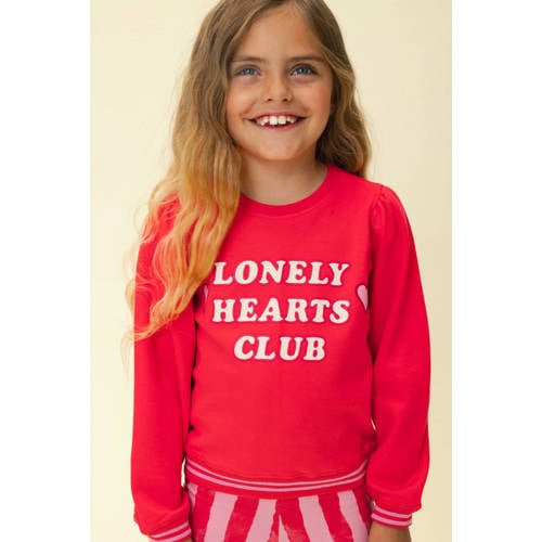 LOOXS little sweater rood Meisjes Stretchkatoen Ronde hals Tekst - maat 92 afbeelding