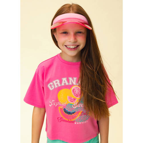 LOOXS little T-shirt roze Meisjes Stretchkatoen Ronde hals Printopdruk - maat 98 afbeelding
