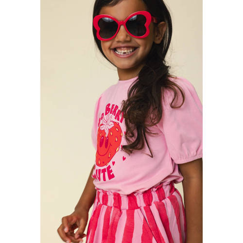 LOOXS little T-shirt roze Meisjes Stretchkatoen Ronde hals Printopdruk - maat 98 afbeelding