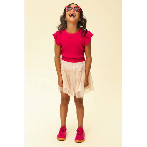LOOXS little T-shirt rood rib gebreid Meisjes Stretchkatoen Ronde hals - maat 104 afbeelding