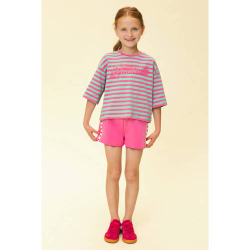 LOOXS little gestreepte T-shirt roze Meisjes Stretchkatoen Ronde hals Streep - maat 110 afbeelding