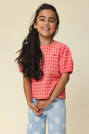 geruit T-shirt roze