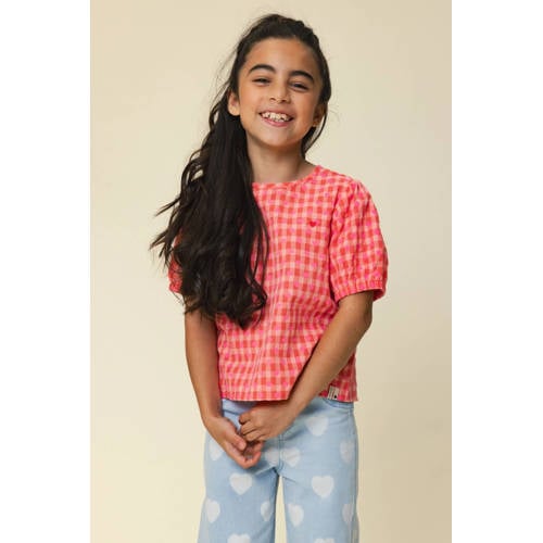 LOOXS little geruit T-shirt roze Meisjes Katoen Ronde hals Ruit - maat 104 afbeelding