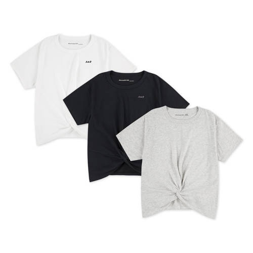 Abercrombie & Fitch T-shirt - set van 3 wit / zwart / grijs Multi Meisjes Katoen Ronde hals - maat 158-164 afbeelding