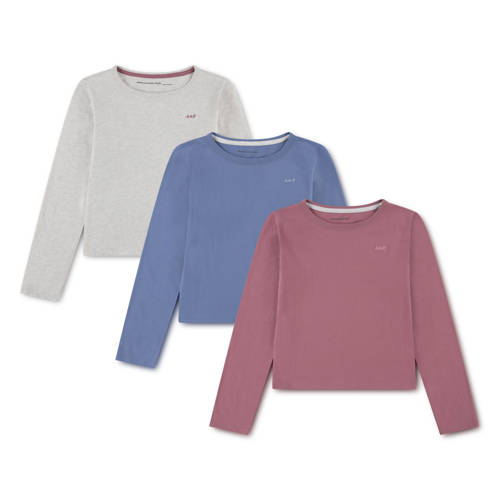 Abercrombie & Fitch longsleeve - set van 3 grijs / blauw / roze Multi Meisjes Katoen Ronde hals - maat 122-128 afbeelding