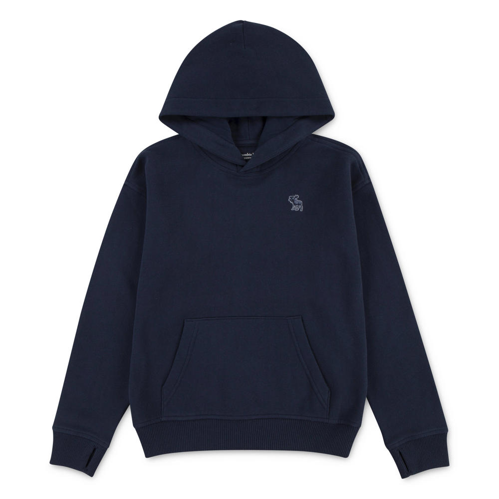 Donkerblauwe jongens Abercrombie & Fitch hoodie van sweat materiaal met effen, lange mouwen en capuchon