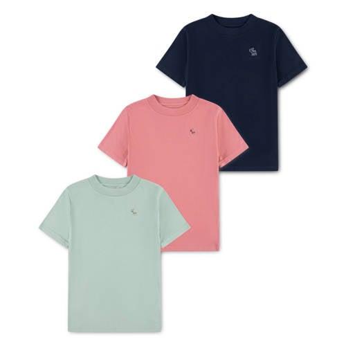 Abercrombie & Fitch T-shirt - set van 3 groen / roze / donkerblauw Multi Jongens Katoen Ronde hals - maat 146-152 afbeelding