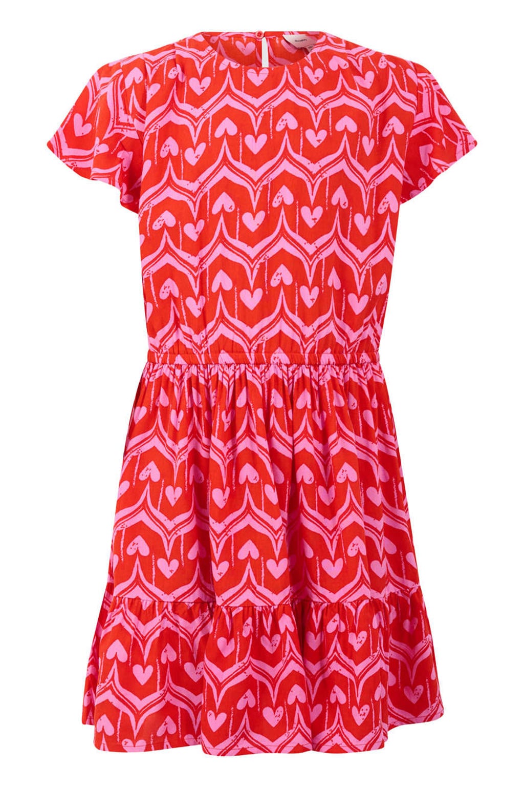Rood en roze meisjes Shoeby midi jurk met print van viscose met korte mouwen en ronde hals