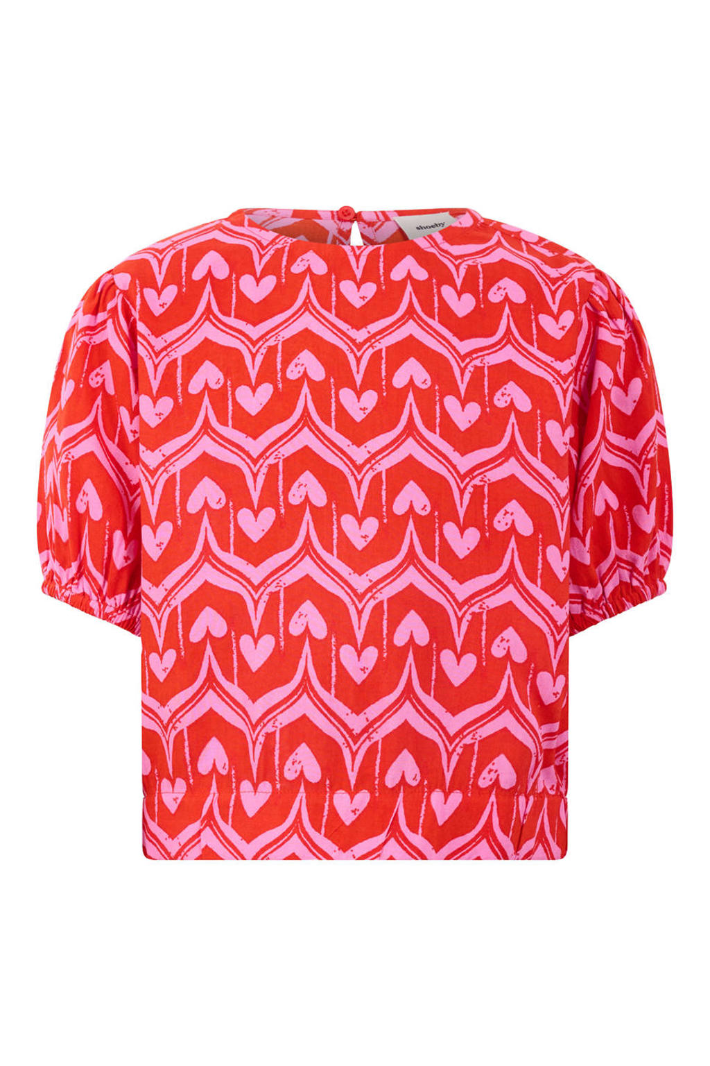 Rood en roze meisjes Shoeby rechtvallend blousetop van viscose met korte mouwen, ronde hals, knoopsluiting en elastische boord