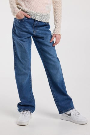 high waist loose fit jeans dark blue denim