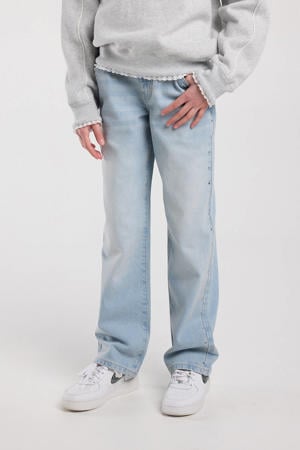 high waist loose fit jeans light blue denim