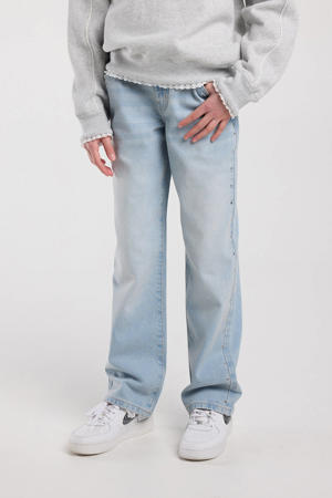 high waist loose fit jeans light blue denim
