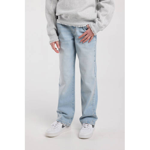 America Today high waist loose fit jeans light blue denim Blauw Effen - maat 158/164 afbeelding