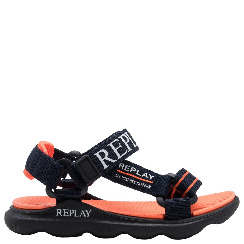 Donkerblauw en oranje jongens REPLAY sandalen van 100% polyester met klittenband