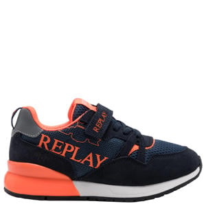 Shoot JR suede sneakers donkerblauw/neon oranje
